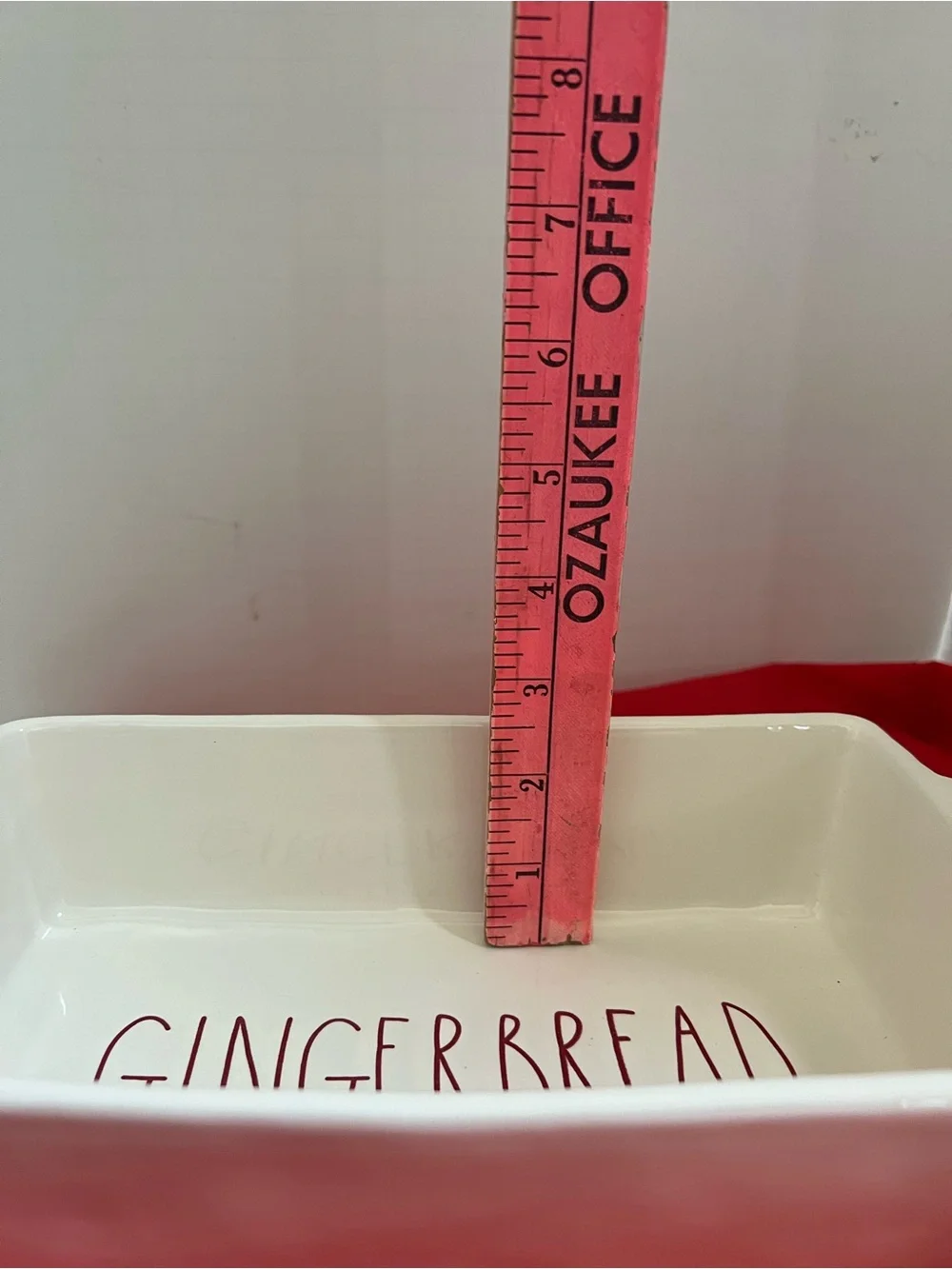 Rae Dunn Christmas GINGERBREAD Loaf Pan White With Red Lettering 9
